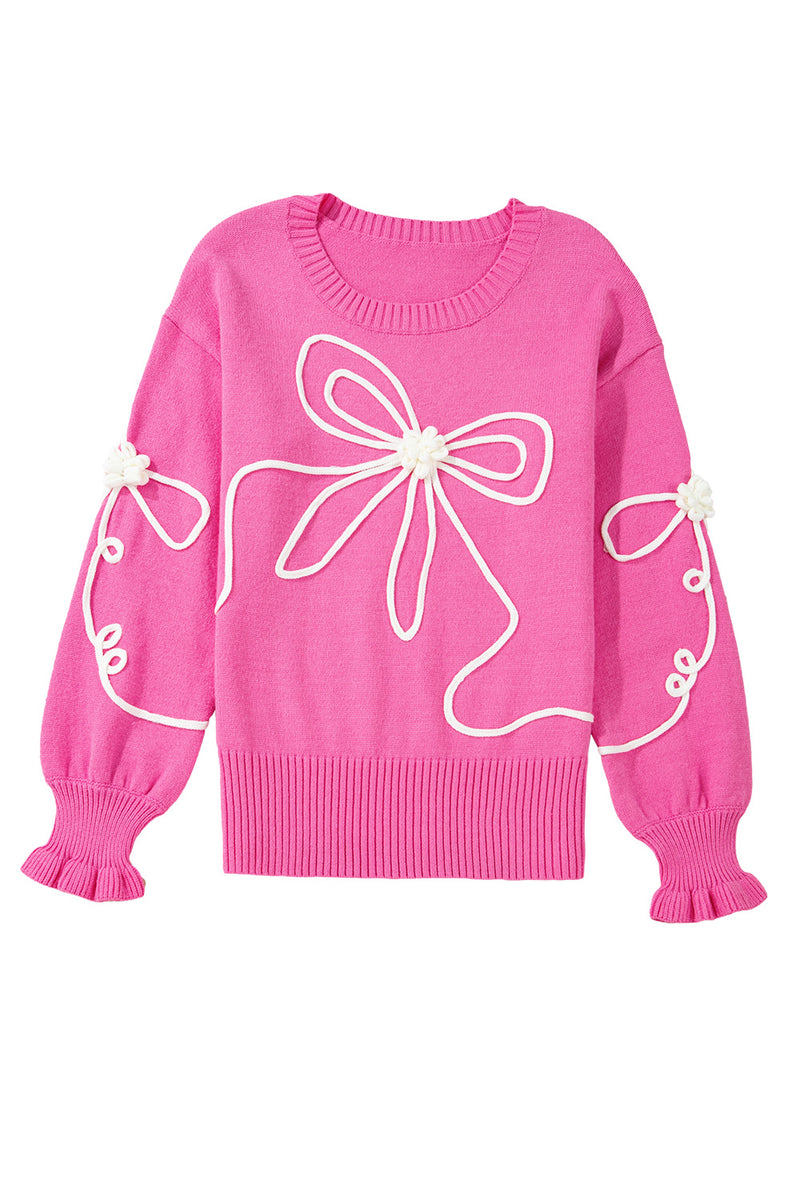 KaleaBoutique Corded Flower Bow Ribbed Trim Casual Sweater - KaleaBoutique.com