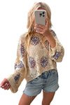 KaleaBoutique Contrast Flower Print Eyelet Drop Shoulder Sweater - KaleaBoutique.com