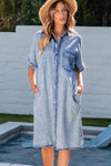 KaleaBoutique Loose Medium Wash Short Sleeve Shirt Chambray Dress - KaleaBoutique.com