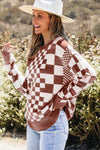 KaleaBoutique Checkered Print Drop Shoulder Round Neck Sweater - KaleaBoutique.com