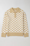 KaleaBoutique Checkered Buttons Collar V Neck Drop Shoulder Sweater - KaleaBoutique.com