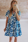 KaleaBoutique Ricrac Trim Split Neck Floral Loose Dress - KaleaBoutique.com