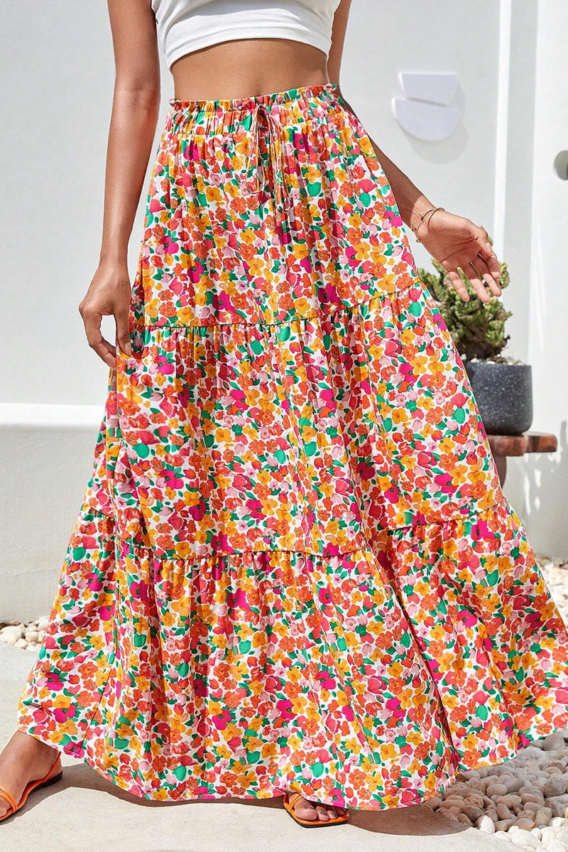 KaleaBoutique Beautiful Boho Floral Print Tiered Long Skirt - KaleaBoutique.com