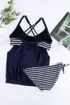 KaleaBoutique Stylish Navy Layered-Style Striped Tankini with Triangular Briefs - KaleaBoutique.com