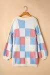 Checkered Drop Shoulder Exposed Seam Open Front Cardigan - KaleaBoutique.com