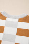 KaleaBoutique Checkered Ribbed Edge O Neck Drop Shoulder Sweater - KaleaBoutique.com