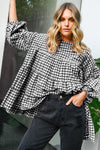 KaleaBoutique Checkered Puff Sleeve Tiered Loose Babydoll Blouse - KaleaBoutique.com