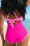 KaleaBoutique Stylish Ric Rac Trim Contrasted Patchwork Cutout One Piece Swimsuit - KaleaBoutique.com