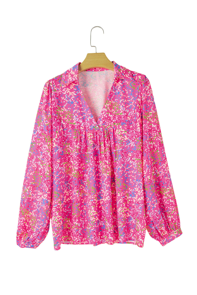 KaleaBoutique Abstract Print Collared V Neck Babydoll Blouse - KaleaBoutique.com