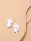 Double White Flower Earrings, Wedding Floral Dangle Studs, Bridal Flower Dangle Stud Earrings - KaleaBoutique.com