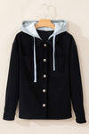 KaleaBoutique Black Hooded Drawstring Pockets Corduroy Shacket - KaleaBoutique.com