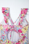 KaleaBoutique Floral Ruffle Trim V Neck Lace-up Back Tummy Control One Piece Swimsuit - KaleaBoutique.com