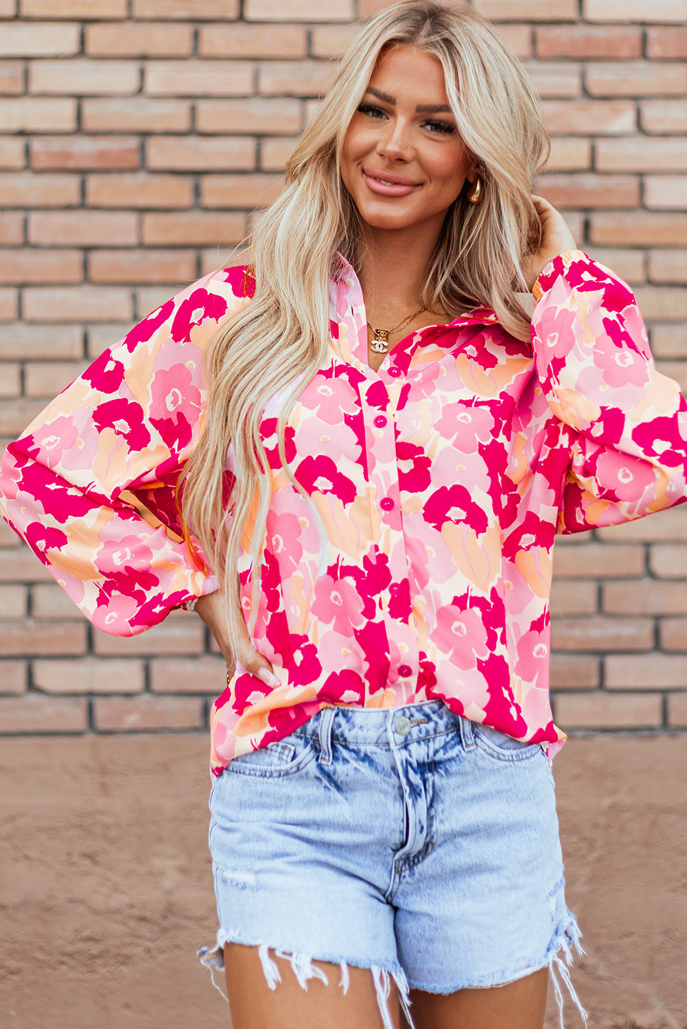 KaleaBoutique Blooming Floral Print Puff Sleeve Buttoned Shirt - KaleaBoutique.com