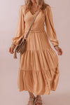 KaleaBoutique Smocked V Neck Long Sleeve Ruffle Dress - KaleaBoutique.com