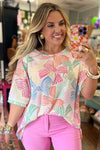 KaleaBoutique Stylish Bowknot Printed Waffle Crewneck Loose Short Sleeve Top - KaleaBoutique.com