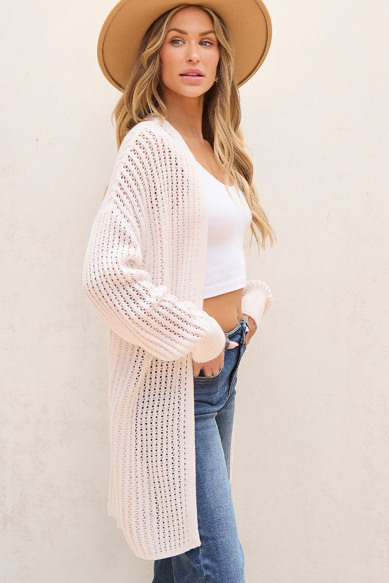 Hollowed Crochet Drop Shoulder Open Front Cardigan - KaleaBoutique.com