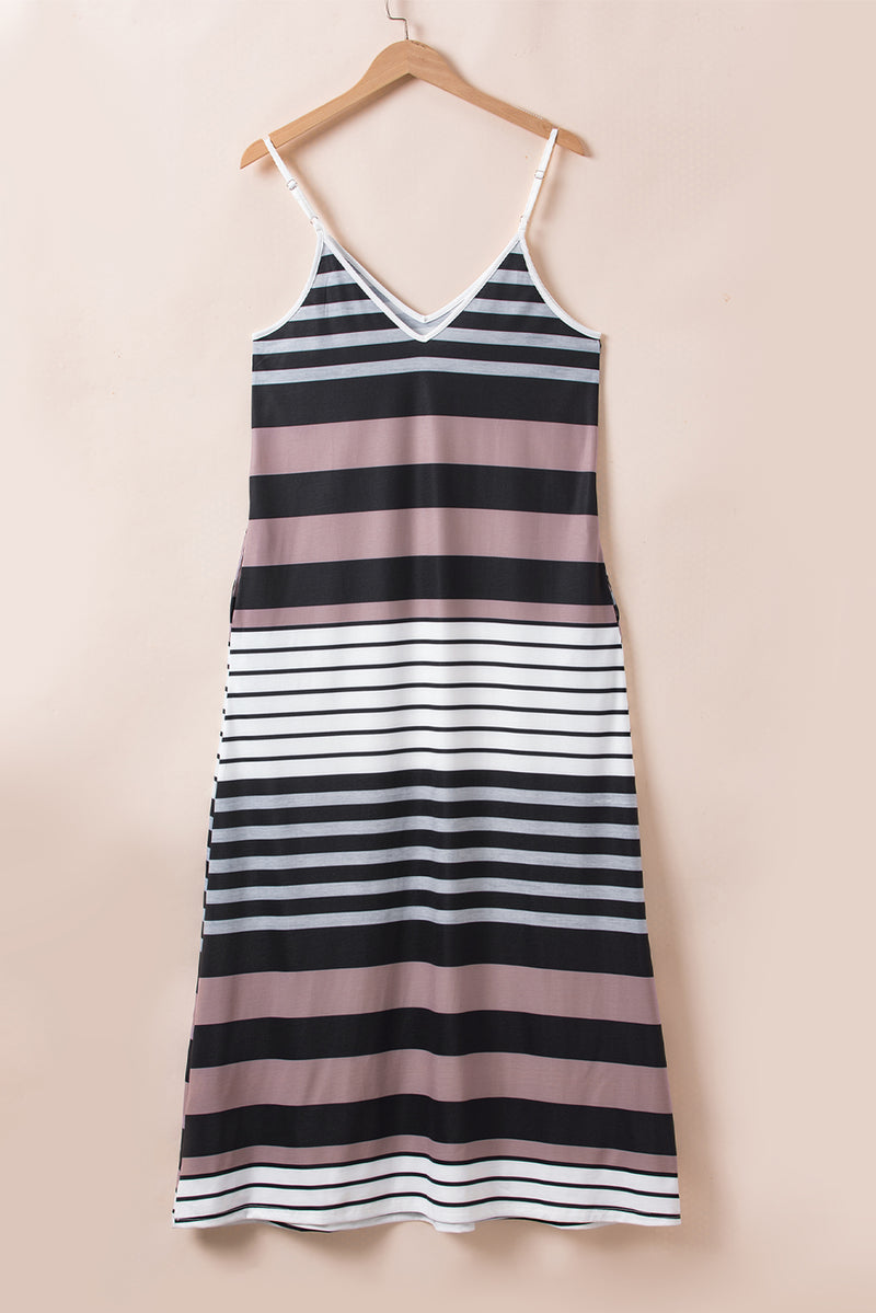 KaleaBoutique Mixed Stripes Spaghetti Straps V Neck Maxi Dress - KaleaBoutique.com