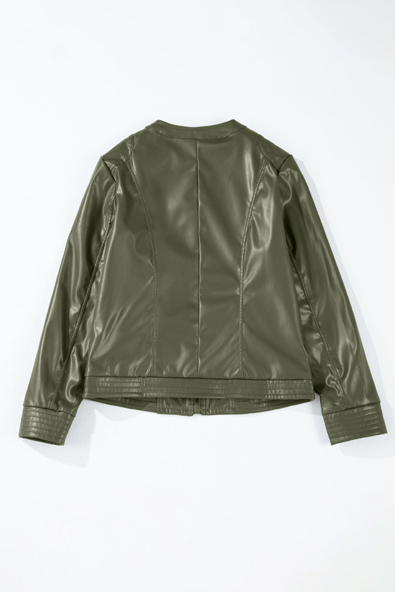 KaleaBoutique Solid Faux Leather Zipper Slim Fit Bomber Jacket - KaleaBoutique.com