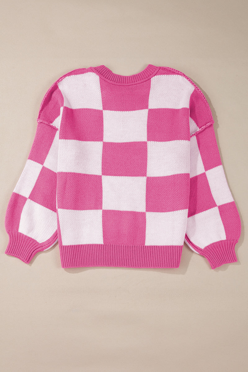 KaleaBoutique Checkered Bishop Sleeve Sweater - KaleaBoutique.com