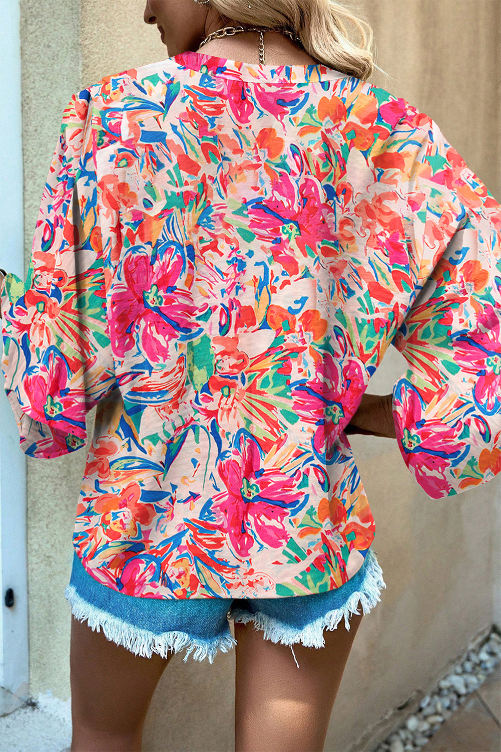 KaleaBoutique Stylish Floral Print Bell Sleeve V Neck Blouse - KaleaBoutique.com