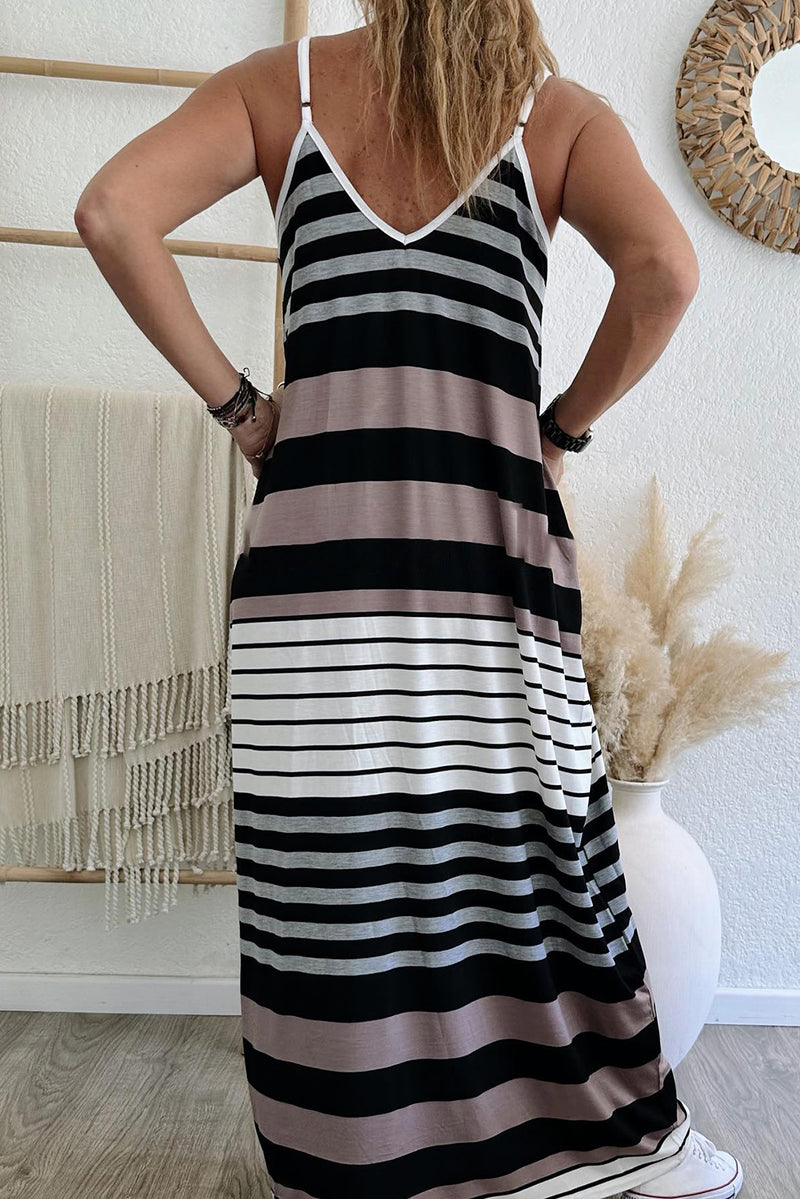 KaleaBoutique Mixed Stripes Spaghetti Straps V Neck Maxi Dress - KaleaBoutique.com