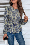 KaleaBoutique Boho Printed Balloon Sleeve Smocked Peplum Blouse - KaleaBoutique.com