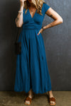 KaleaBoutique Short Sleeve Shirred High Waist V Neck Maxi Dress - KaleaBoutique.com