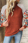 KaleaBoutique Floral Patchwork Long Sleeve Ribbed Blouse - KaleaBoutique.com