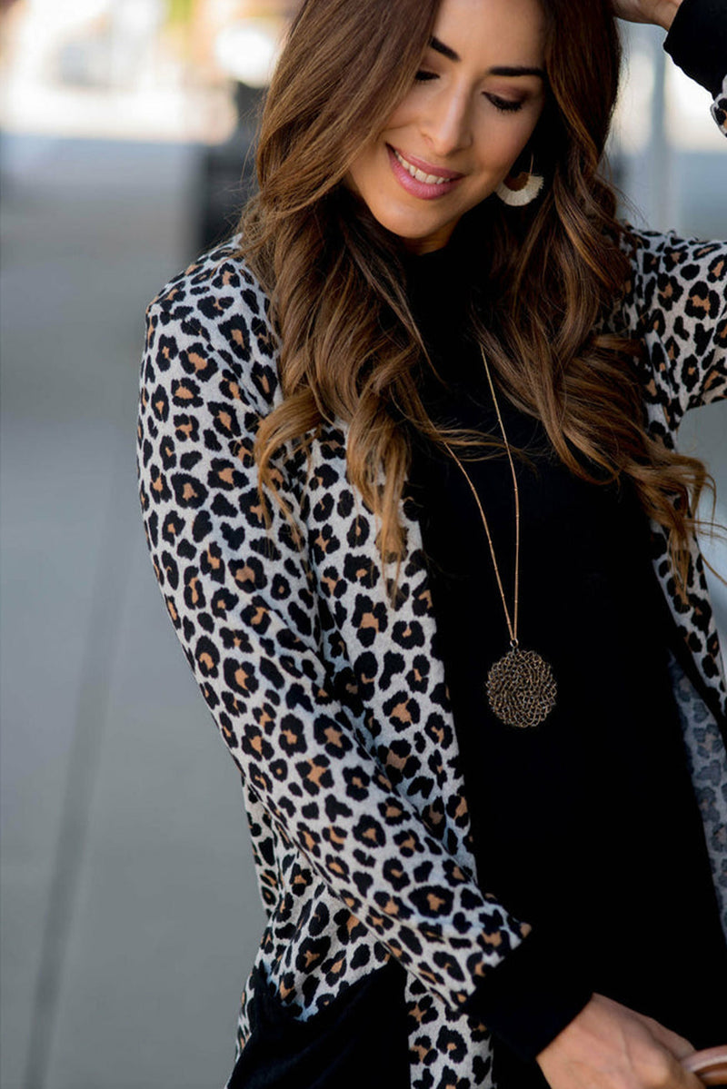 Leopard Patched Pocket Open Front Cardigan - KaleaBoutique.com