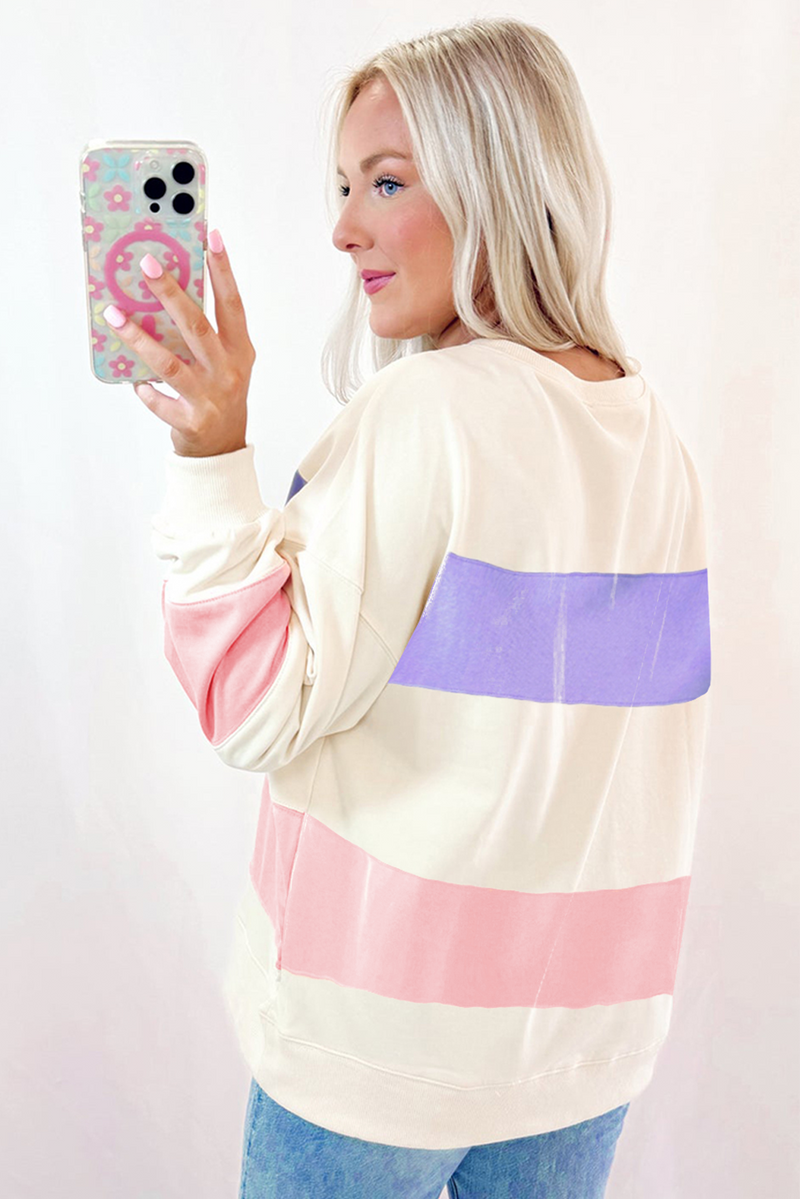 KaleaBoutique Colorblock Patchwork Drop Shoulder Crewneck Sweatshirt - KaleaBoutique.com