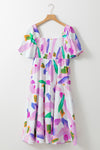 KaleaBoutique Abstract Print Puff Sleeve Smocked Back Midi Dress - KaleaBoutique.com