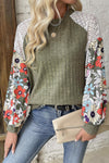 KaleaBoutique Floral Patchwork Long Sleeve Ribbed Blouse - KaleaBoutique.com