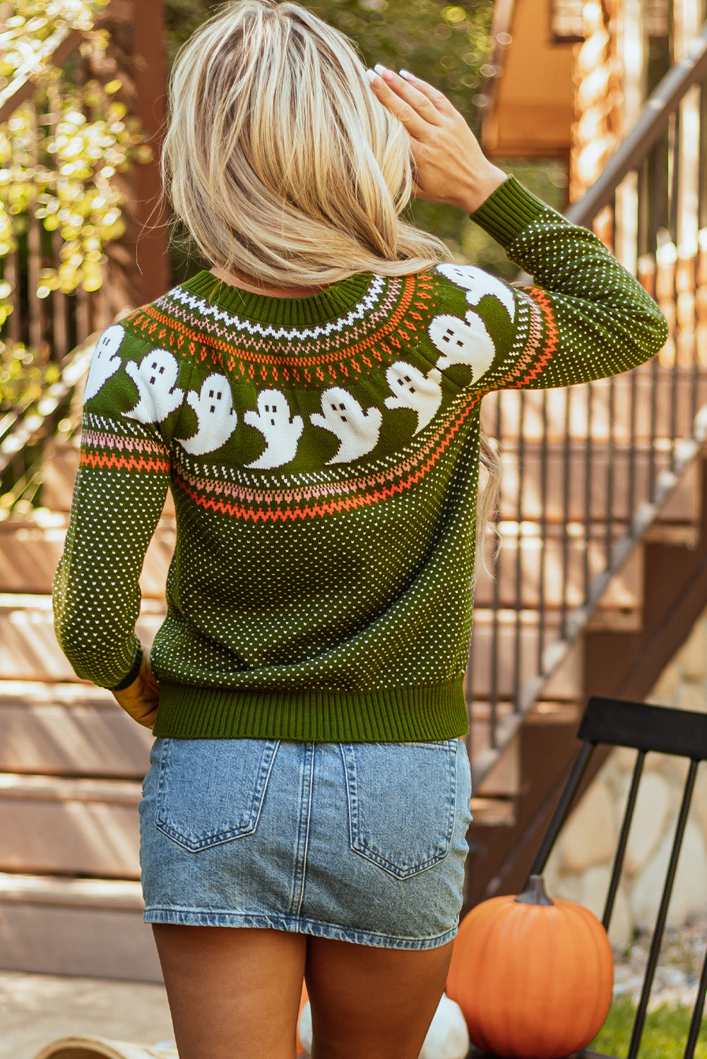 KaleaBoutique Halloween Ghost Pattern Drop Shoulder Sweater - KaleaBoutique.com