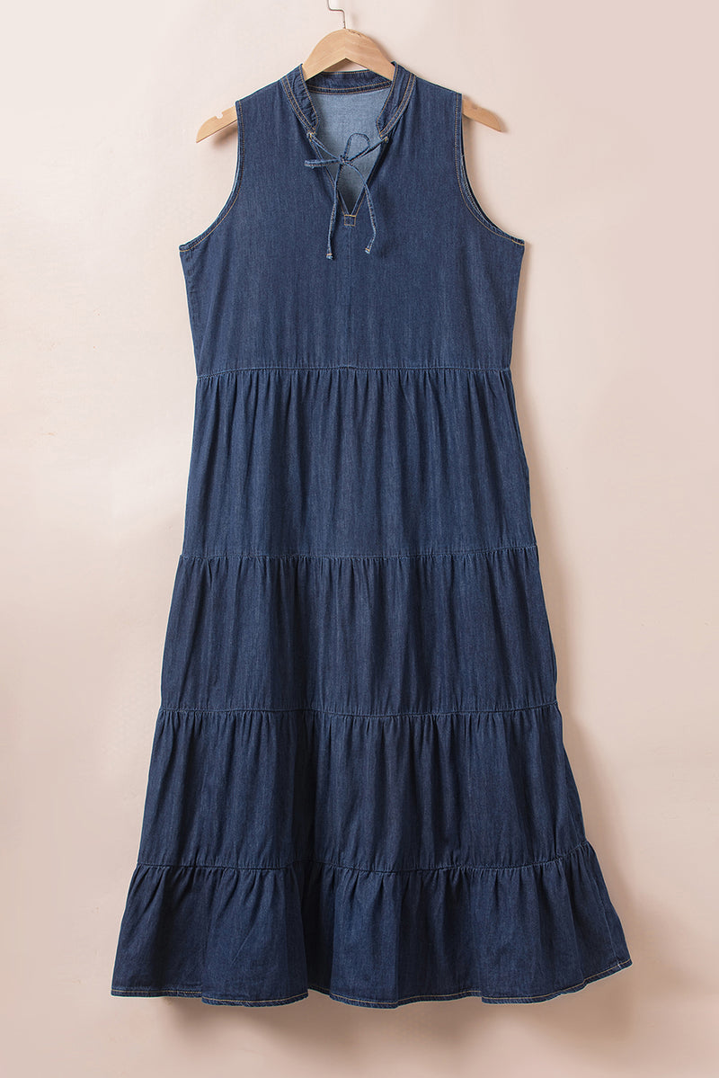 KaleaBoutique Sleeveless Tiered Chambray Maxi Dress - KaleaBoutique.com