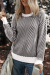 KaleaBoutique Contrast Edge Crew Neck Drop Shoulder Sweater - KaleaBoutique.com