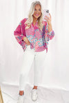 KaleaBoutique Floral Allover Print Buttoned V Neck Oversized Shirt - KaleaBoutique.com