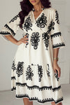 KaleaBoutique Western Geometric Print 3/4 Sleeve Loose Midi Dress - KaleaBoutique.com