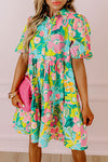 KaleaBoutique Floral Puff Sleeve Collar Buttoned Babydoll Dress - KaleaBoutique.com