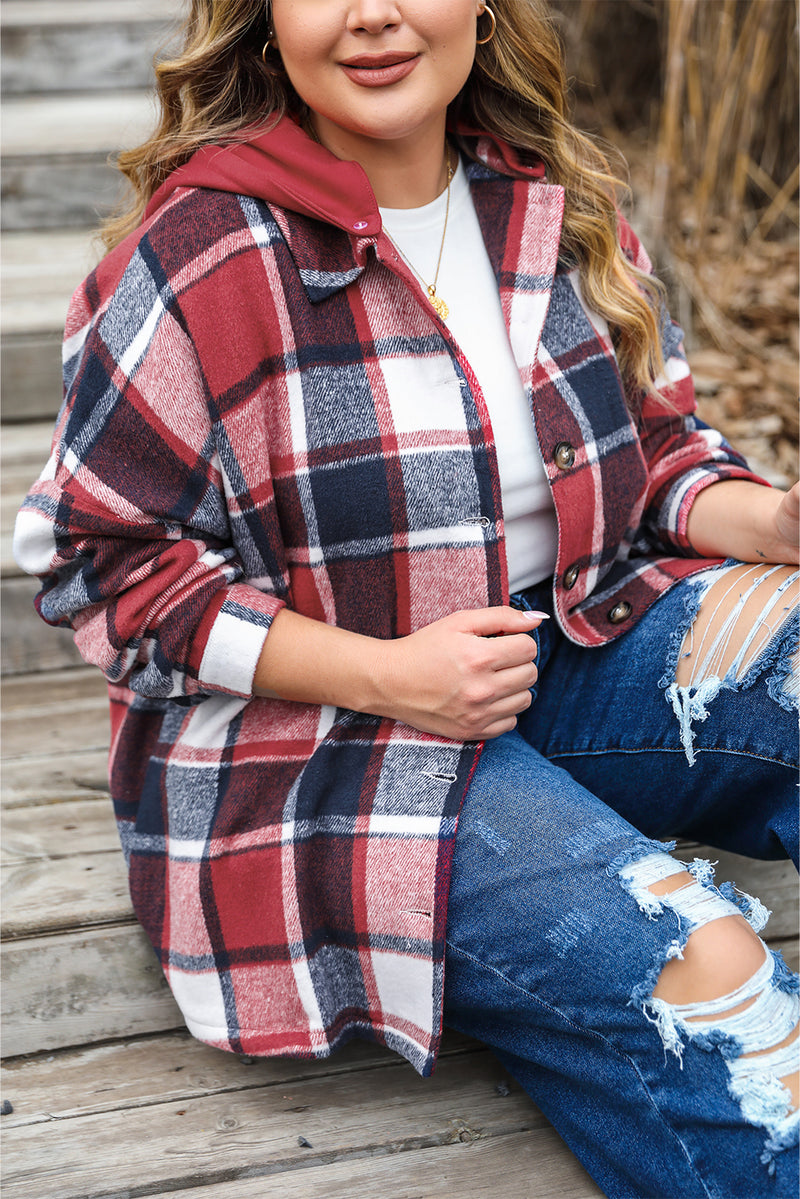 KaleaBoutique Plus Size Plaid Button up Hooded Jacket - KaleaBoutique.com