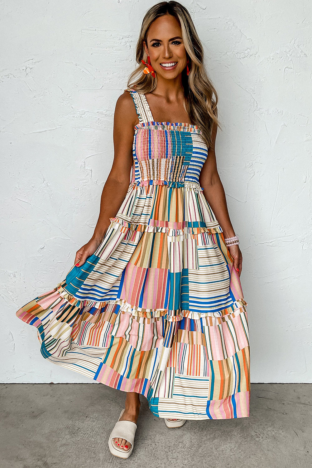 KaleaBoutique Mix Striped Wide Straps Smocked Tiered Maxi Dress - KaleaBoutique.com