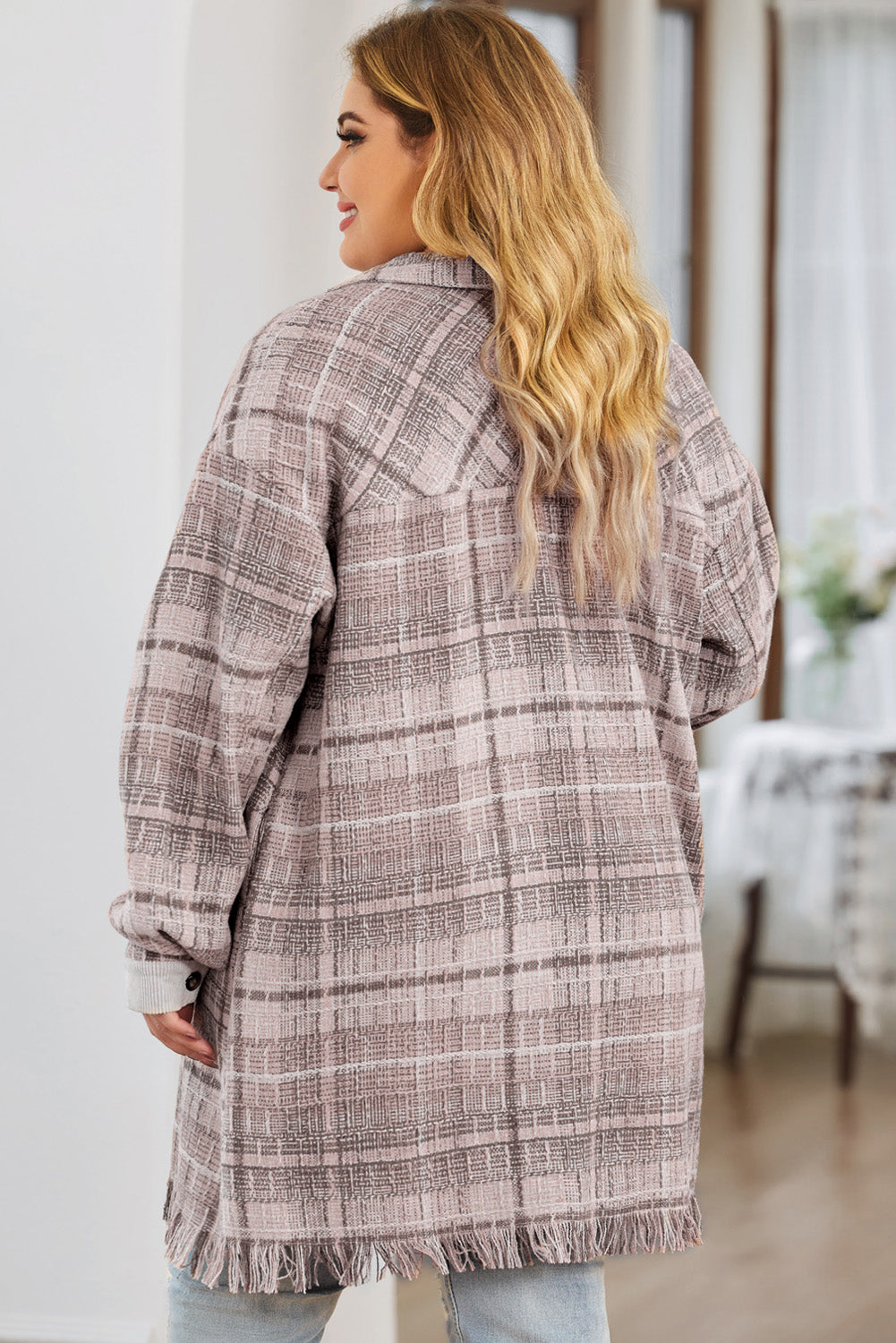 KaleaBoutique Plus Size Macrame Plaid Coat - KaleaBoutique.com