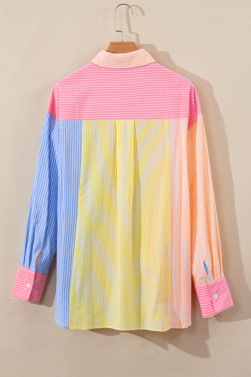 KaleaBoutique Stylish Color Block Chest Pocket Oversized Shirt - KaleaBoutique.com