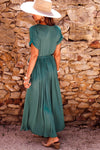 KaleaBoutique Solid Color V Neck Wrap Pleated Short Sleeve Maxi Dress - KaleaBoutique.com