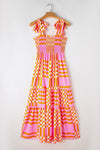 KaleaBoutique Boho Gingham Tied Straps Smocked Maxi Dress - KaleaBoutique.com