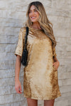 Metallic Luster Crewneck Mini T-Shirt Dress - KaleaBoutique.com