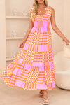 KaleaBoutique Boho Gingham Tied Straps Smocked Maxi Dress - KaleaBoutique.com