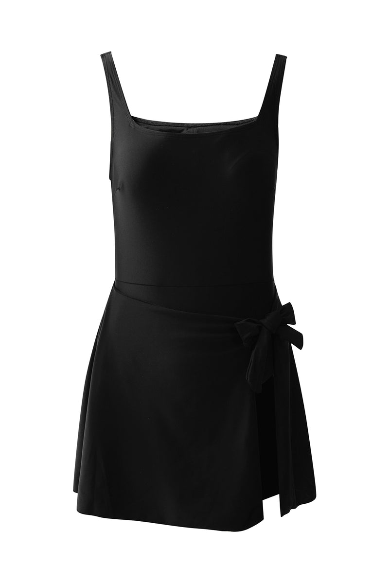 KaleaBoutique Side Tied Waist Square Neck Adjustable Straps A-line One Piece Swim Dress - KaleaBoutique.com