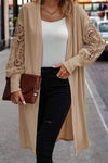 Lace Patchwork Ribbed Knit Open Front Duster Cardigan - KaleaBoutique.com