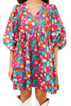 KaleaBoutique Floral Print Tie Split Neck Bubble Sleeve Babydoll Dress - KaleaBoutique.com