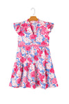 KaleaBoutique Floral Printed V Notched Ric Rac Flutter Sleeve Dress - KaleaBoutique.com